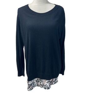 Lila Rose Top Women's Size 1X Black White Floral Flowy Blouse 2 in 1 Sweater